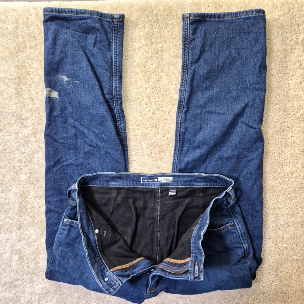 Carhartt Fleece Lined Jeans Mens 36/31 Blue Thermal Utility Heavyweight Outdoor